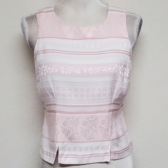 Vintage Josephine Pastel Pink Floral Satin Vest Lavallière Button Up Blouse Set - Picture 5 of 16